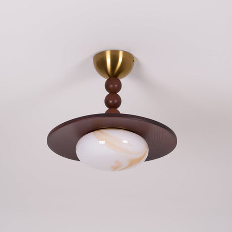 White Alabaster Ceiling Light Wood Shade