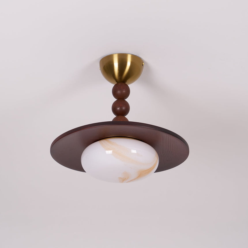White Alabaster Ceiling Light Wood Shade