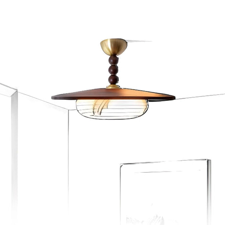 White Alabaster Ceiling Light Wood Shade