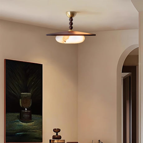 Alabaster Ceiling Light Brass Accent Details