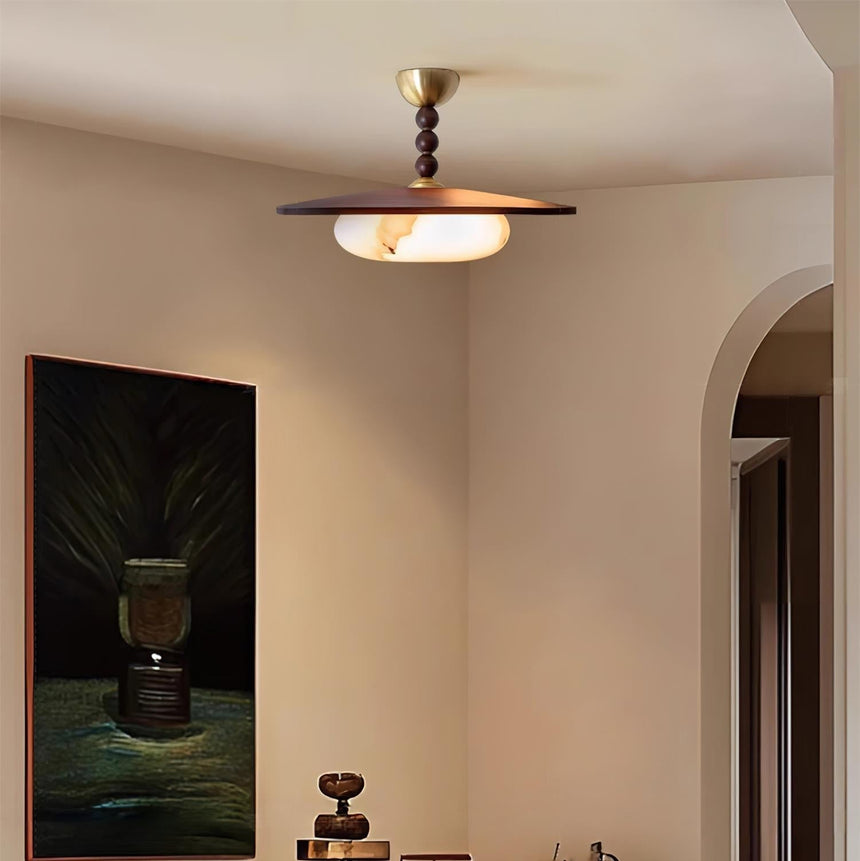 Alabaster Ceiling Light Brass Accent Details