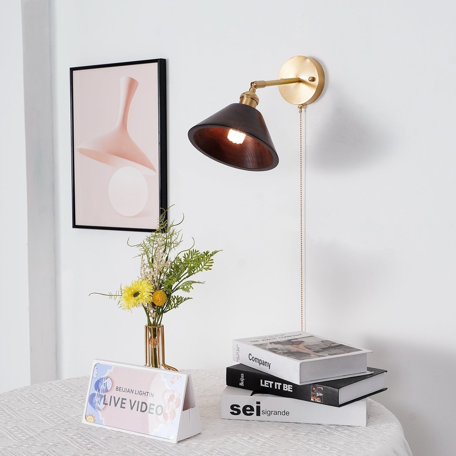 Aureo Vintage-Style Wood Wall Lamp front view product shot - OpalDwell