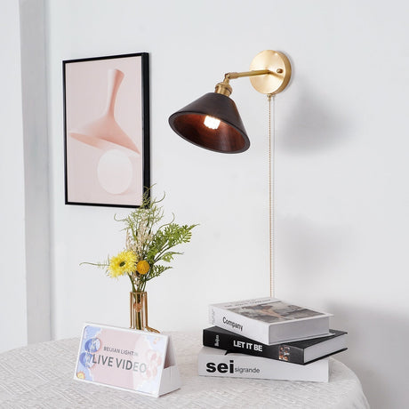 Aureo Vintage-Style Wood Wall Lamp front view product shot - OpalDwell