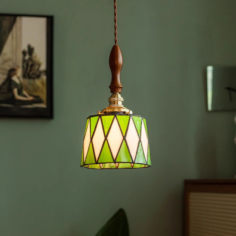 Retro Glass Pendant Light Diamond Pattern