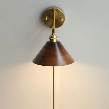 Aureo Vintage-Style Wood Wall Lamp brass and walnut construction - OpalDwell