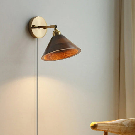 Aureo Vintage-Style Wood Wall Lamp top view construction detail - OpalDwell