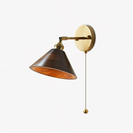 Aureo Vintage-Style Wood Wall Lamp dome shade pull chain - OpalDwell