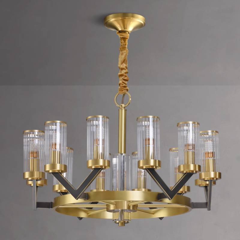 Gold Glass Cylinder Chandelier for Bedroom Lighting