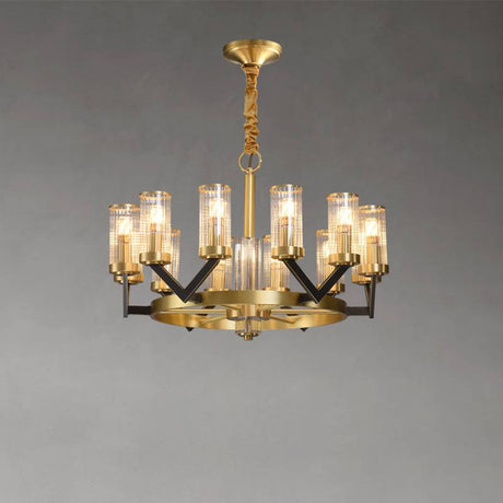 Gold Glass Cylinder Chandelier for Transitional Decor
