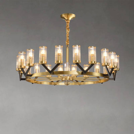 Gold Chandelier Close-Up of Glass Cylinder Shades