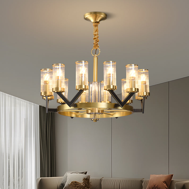 Aurora Gold Chandelier with Glass Cylinder Shades for Dining Room