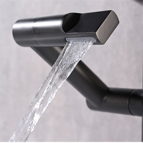 Smart bathroom faucet close-up view - digital temperature readout