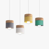 Metal and Wood Pendant Light with Adjustable Height