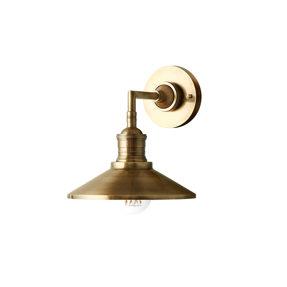 Antique Brass Wall Lamp Cone Shade Exposed Bulb