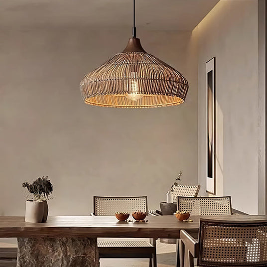 Pendant Light – Rattan and Wood Design