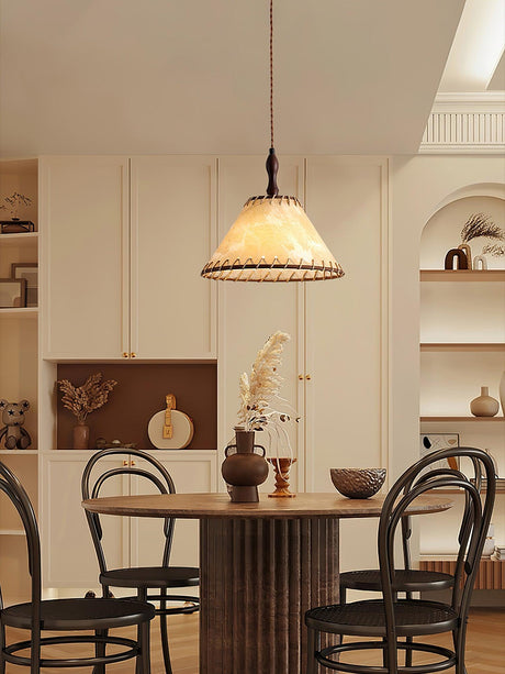 Pendant Light In Wood And Fabric Finish - OroDwell
