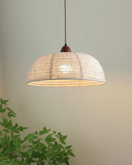 TimberLume Wood Pendant Light With Soft Fabric Shade - OpalDwell