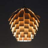 Artichoke shaped wood pendant lamp fixture