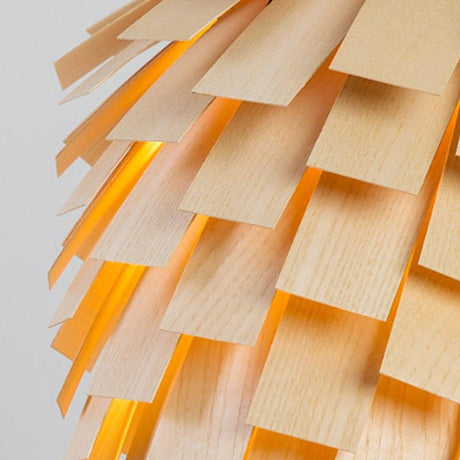 Wood pendant light diameter detail view