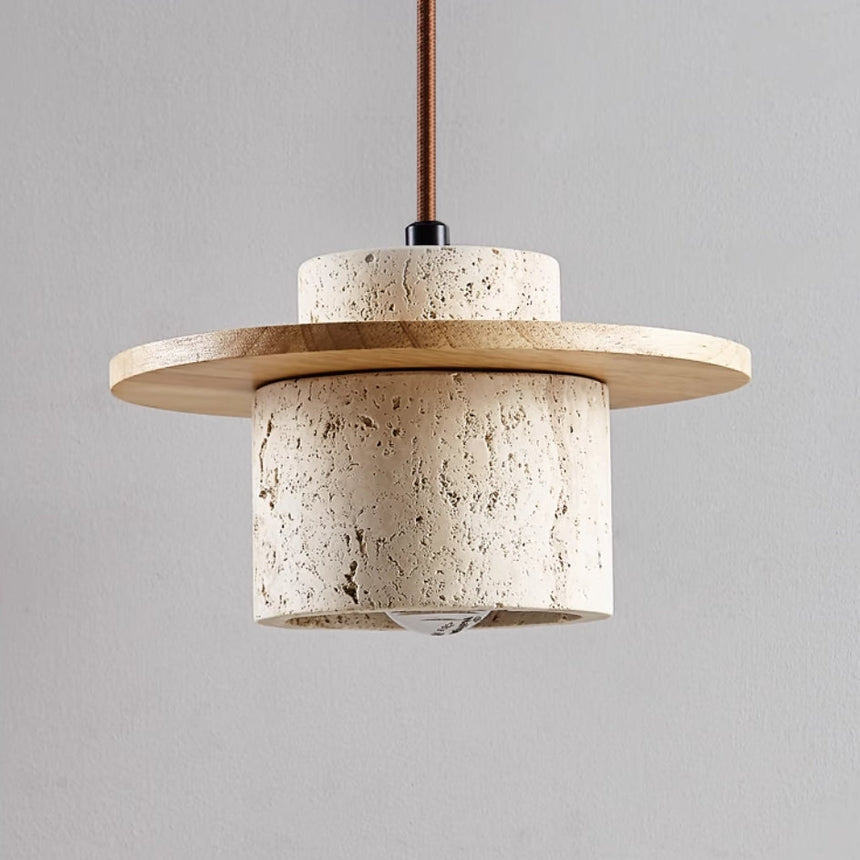 Travertine and Wood Pendant Light for Bedroom