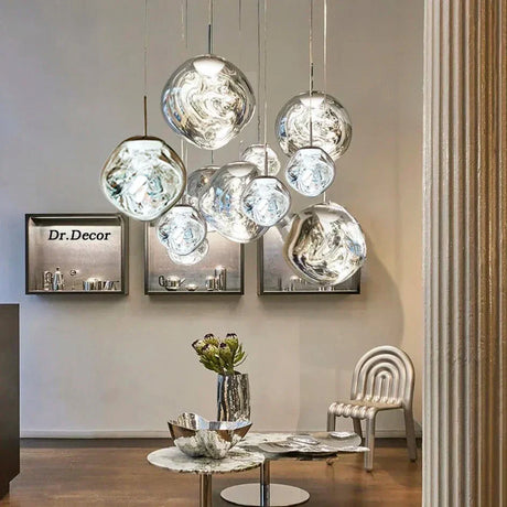 Glass pendant fixture for dining area