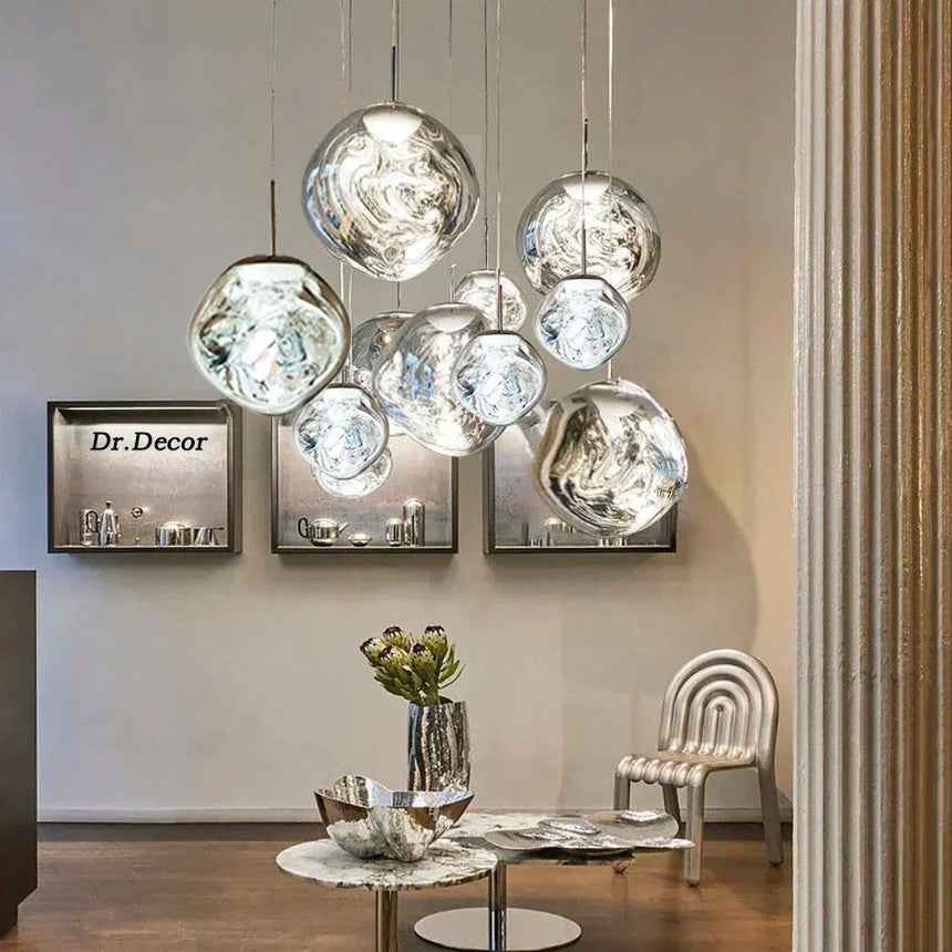 Glass pendant fixture for dining area
