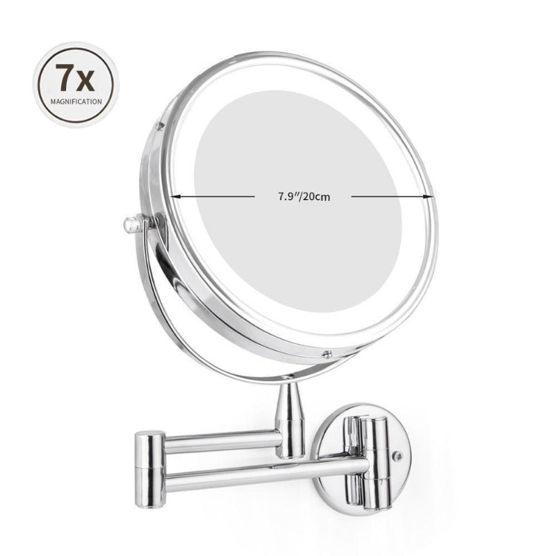 Led wall mount makeup mirror - fold-away design