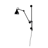 The black cone shade on a black arm, seen on a white background
