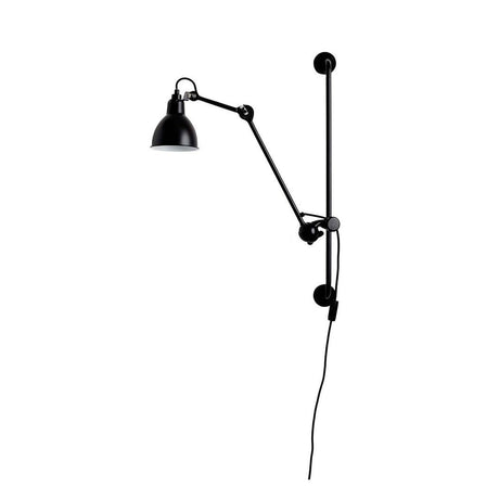 The black cone shade on a black arm, seen on a white background