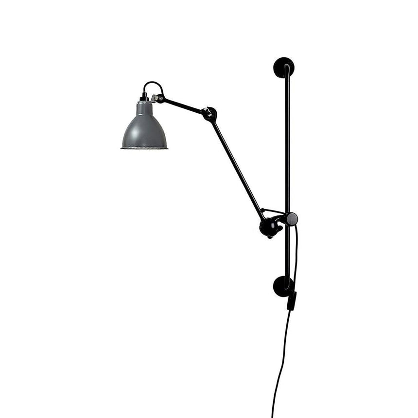 The gray rounded shade on a black arm, seen on a white background