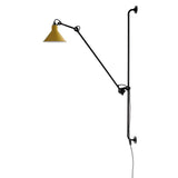The yellow cone shade on a black arm, seen on a white background