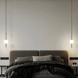 Glass pendant light side angle detail view