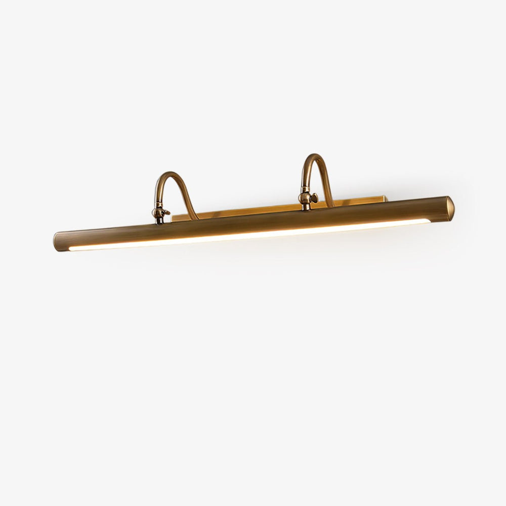 Aged brass wall sconce, a cylindrical tube carried on two arched arms