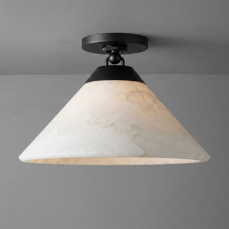 Black finish alabaster cone ceiling light shown close up against a plain background