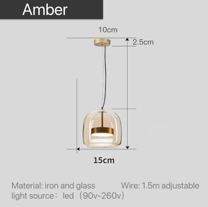 The amber 15 cm version drawn with its width and cord marked