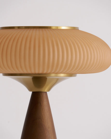 Close view of the brass ring and collar between the shade and the cone