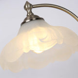 Close view of the frosted glass shade lit from inside