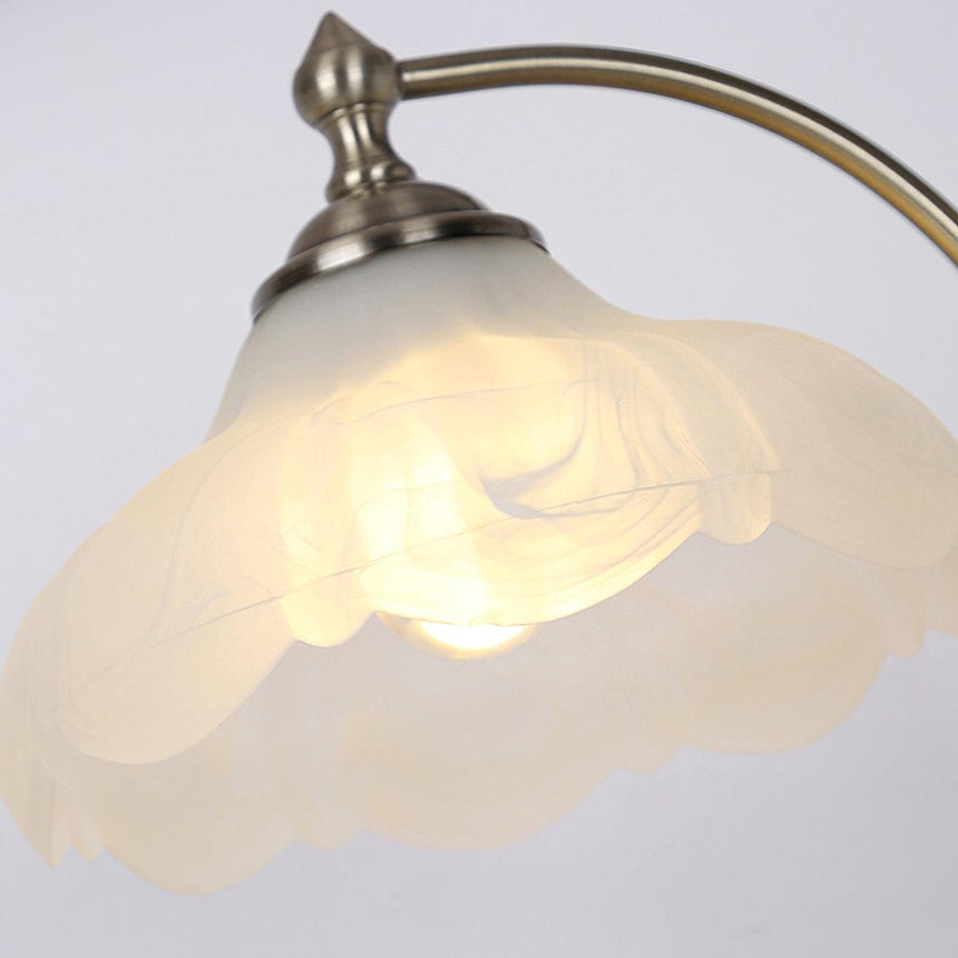 Close view of the frosted glass shade lit from inside