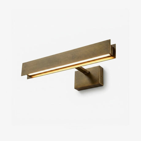 Antique brass wall sconce, an angular bar on a square block bracket