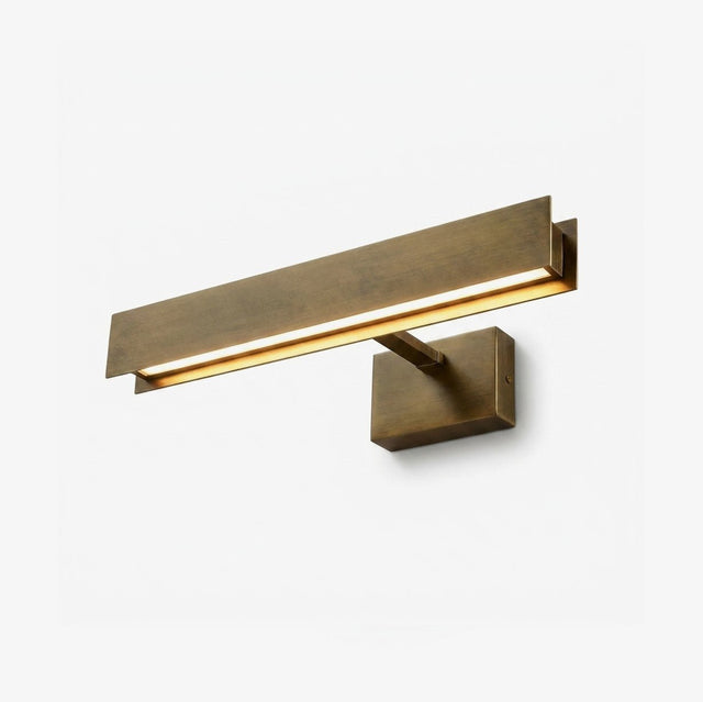 Antique brass wall sconce, an angular bar on a square block bracket