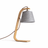 Bentwood arc lamp in light wood with a gray shade, plain ground