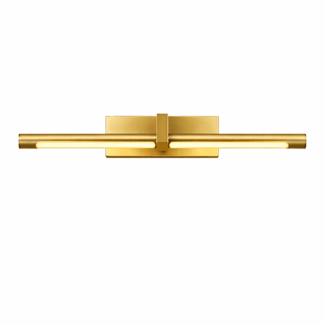 The twin bar in gold seen at an angle, the lit strip between the tubes