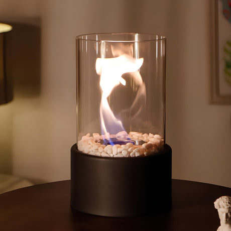Glass oil lamp metal base side angle view