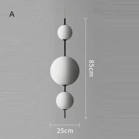 Version A drawn as three balls on an 85 cm rod with the 25 cm width marked