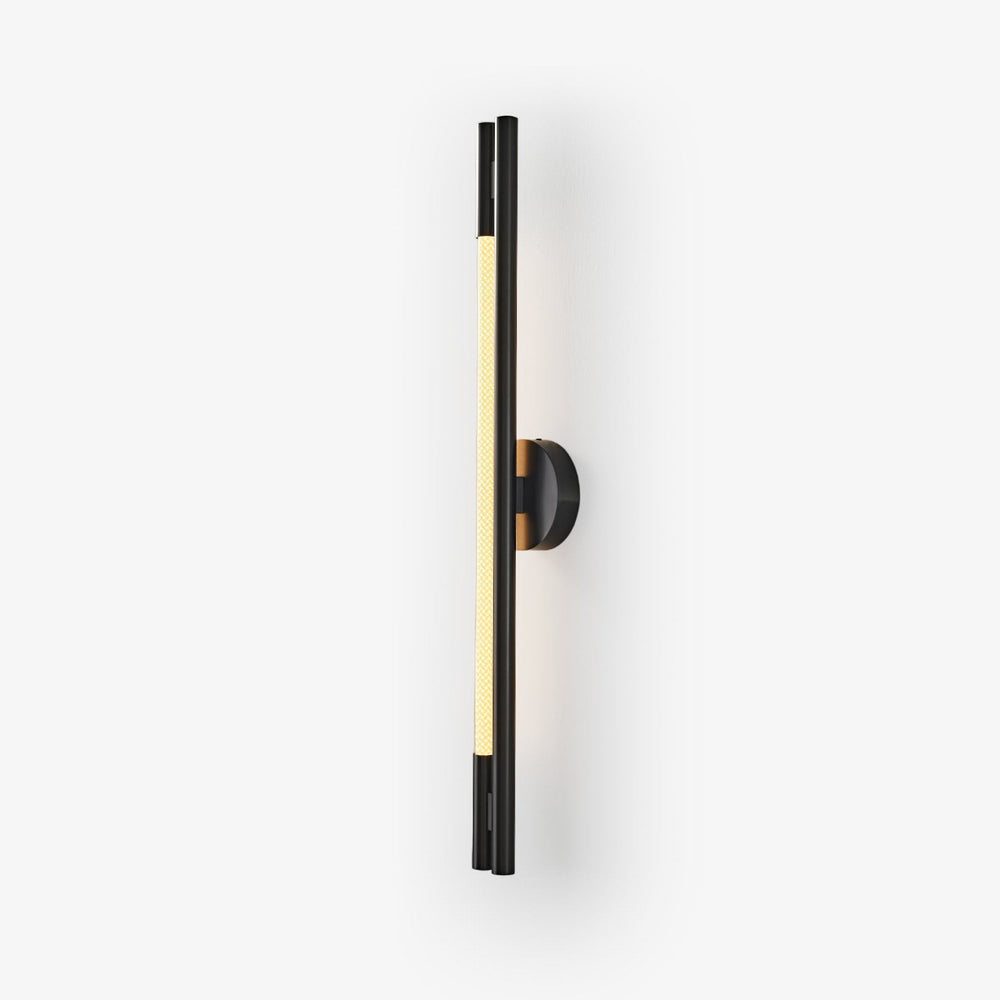 Slim black bar wall sconce with a lit strip running down its length