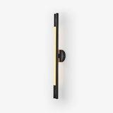 Slim black bar wall sconce with a lit strip running down its length