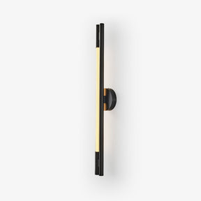 Slim black bar wall sconce with a lit strip running down its length