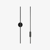 Two slim black rods shown together, one with a round hub and one with a bar