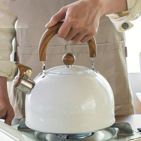Whistling kettle on stovetop for morning brews
