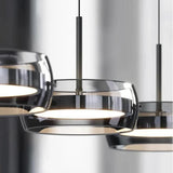 Glass pendant light warm cozy glow scene